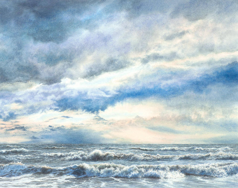 Wave and sky painting by Felicity Flutter 